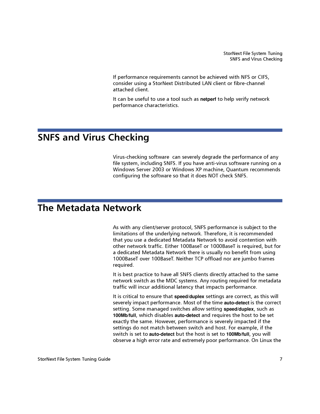 Quantum 3.1.4.1 manual Snfs and Virus Checking, Metadata Network 