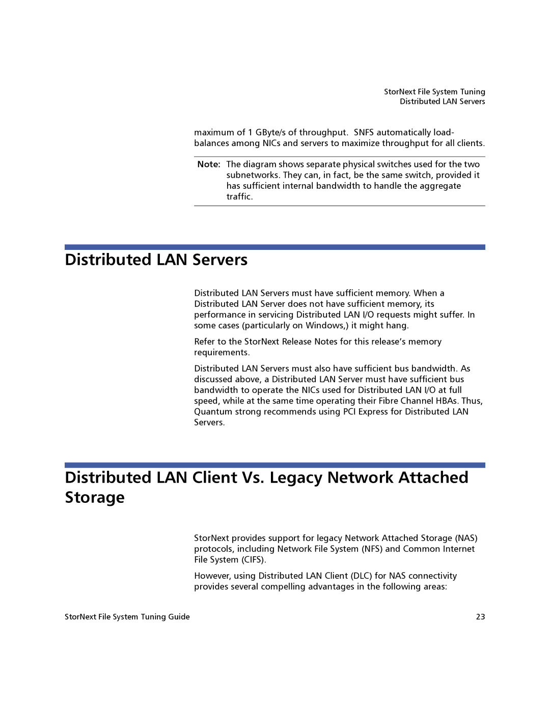 Quantum 3.1.4.1 manual Distributed LAN Servers, Distributed LAN Client Vs. Legacy Network Attached Storage 