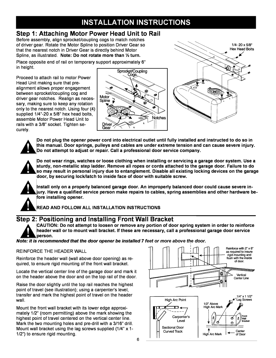 Quantum 3414, 3314, 3214, 3316 user manual Installation Instructions, Attaching Motor Power Head Unit to Rail 