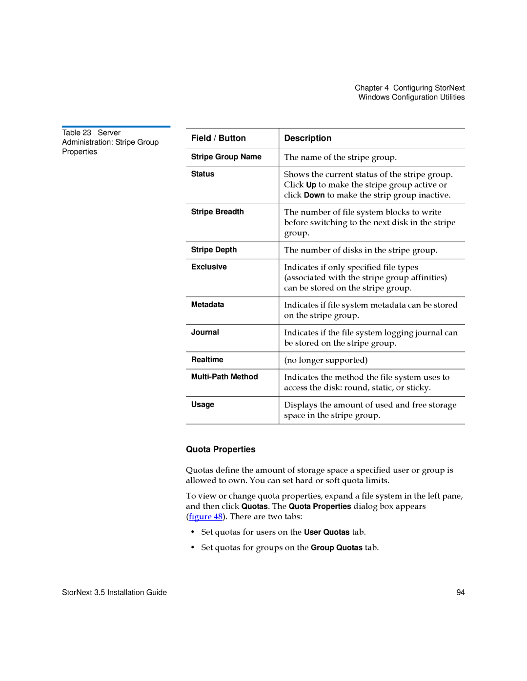 Quantum 3.5 manual Quota Properties 