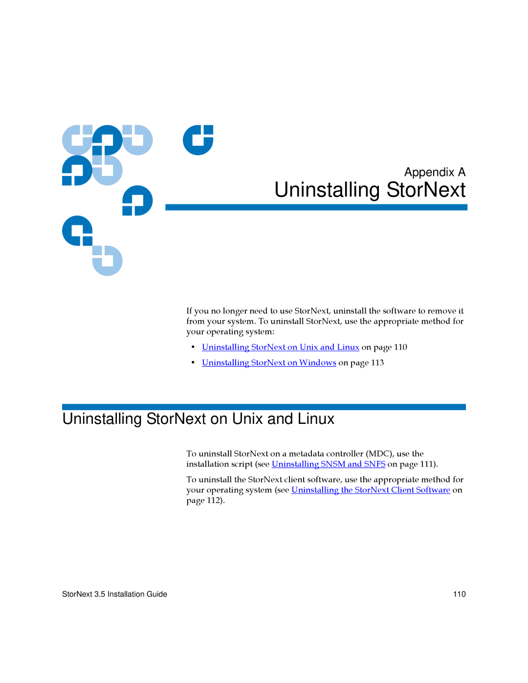 Quantum 3.5 manual Uninstalling StorNext on Unix and Linux 