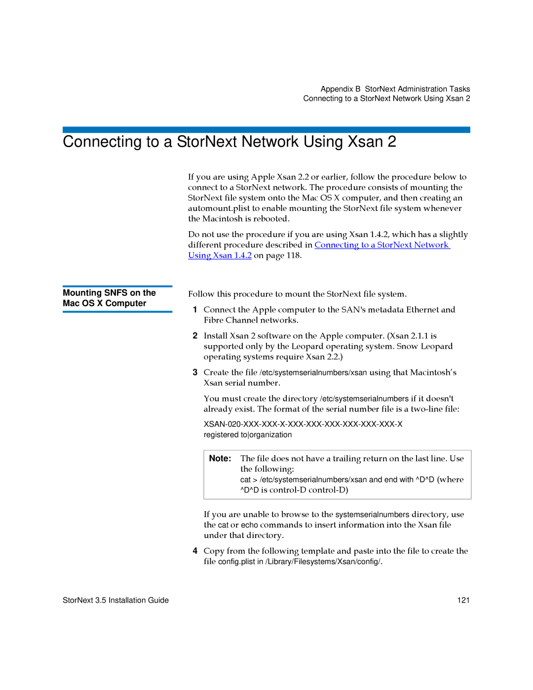 Quantum 3.5 manual Connecting to a StorNext Network Using Xsan, Mounting Snfs on the Mac OS X Computer 