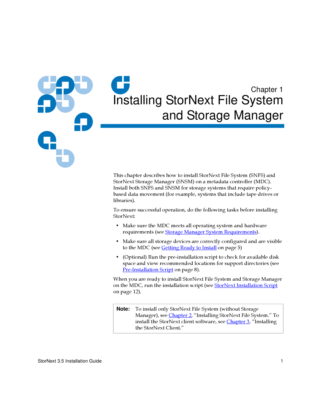 Quantum 3.5 manual 1Installing StorNext File System and Storage Manager 