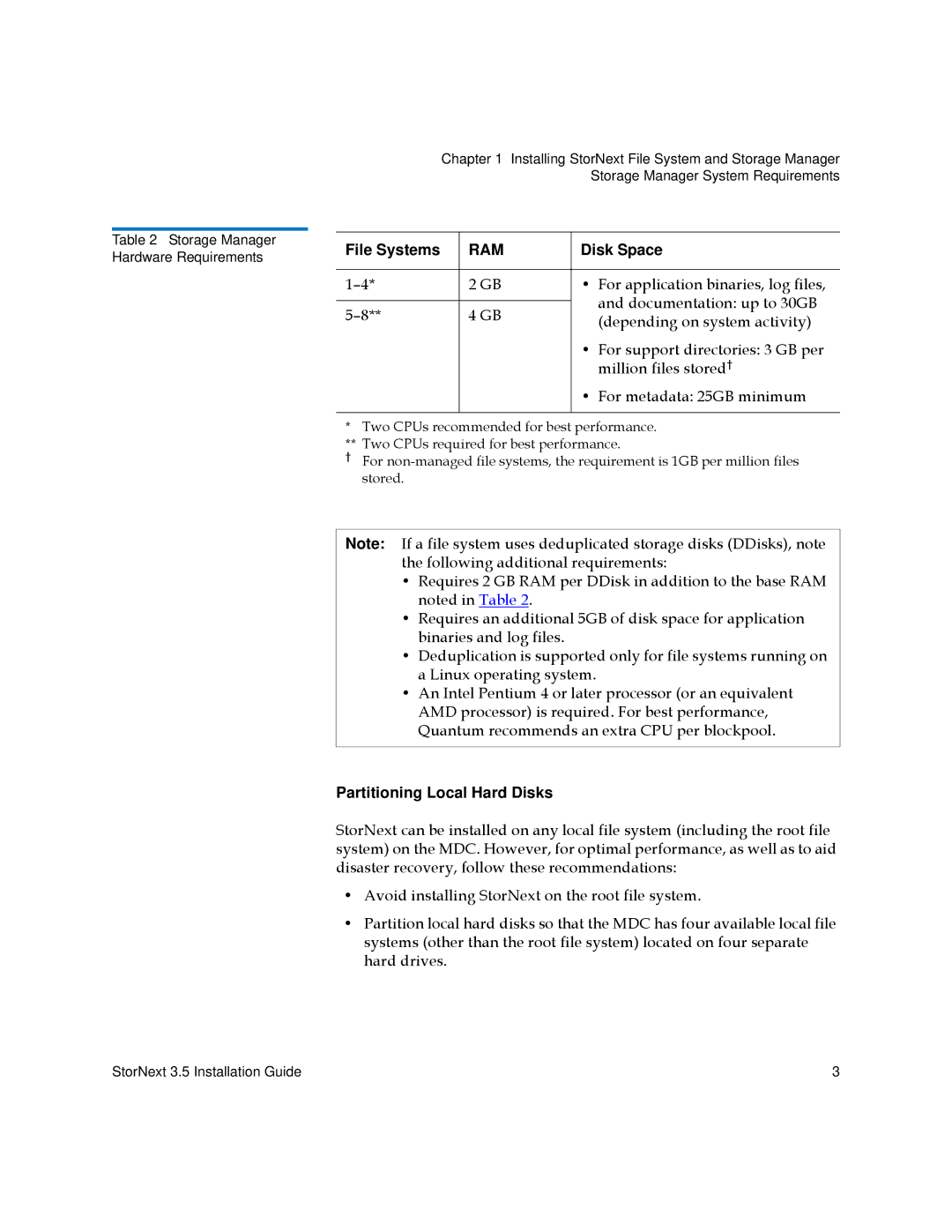 Quantum 3.5 manual File Systems, Disk Space, Partitioning Local Hard Disks 