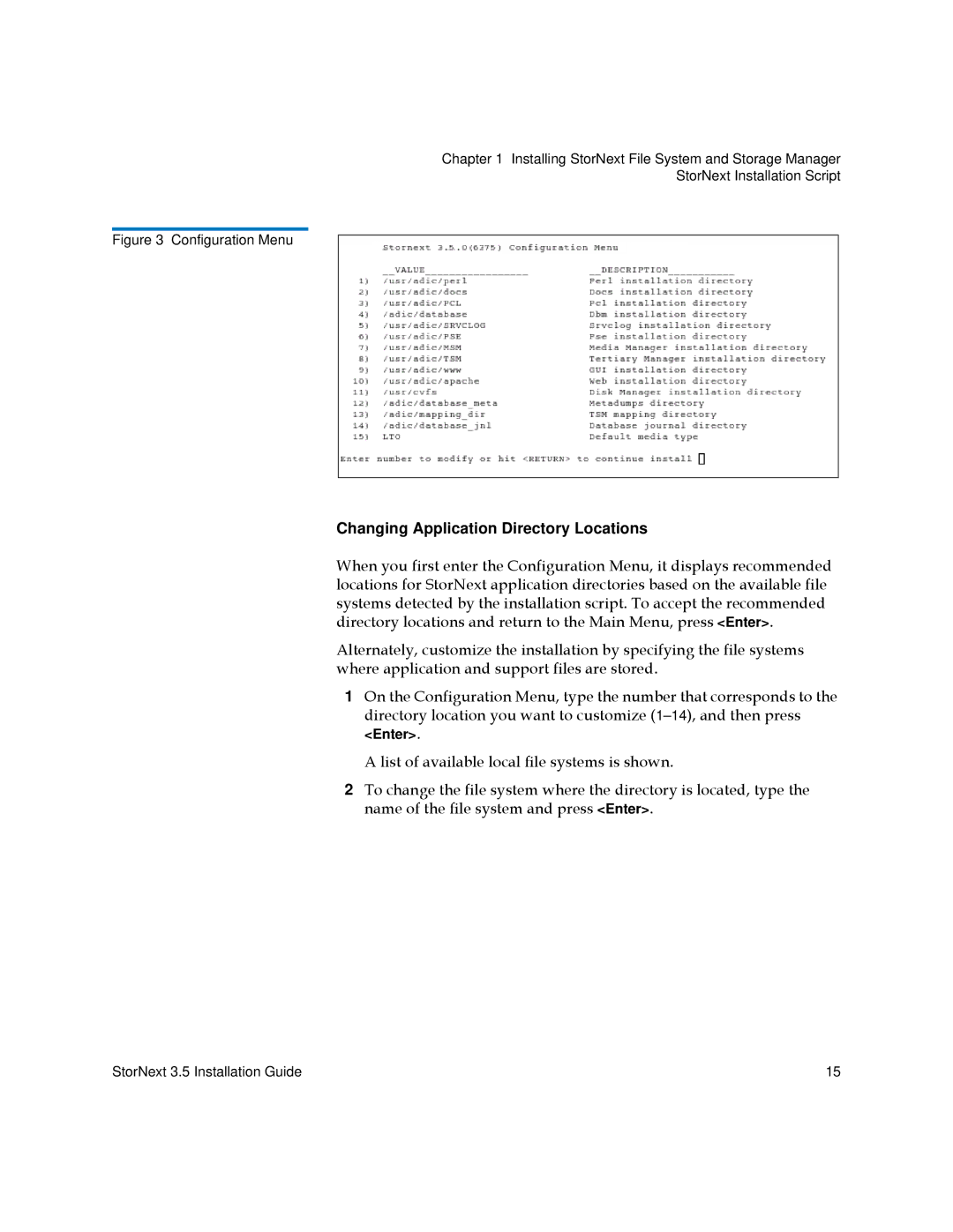 Quantum 3.5 manual Changing Application Directory Locations, Configuration Menu 