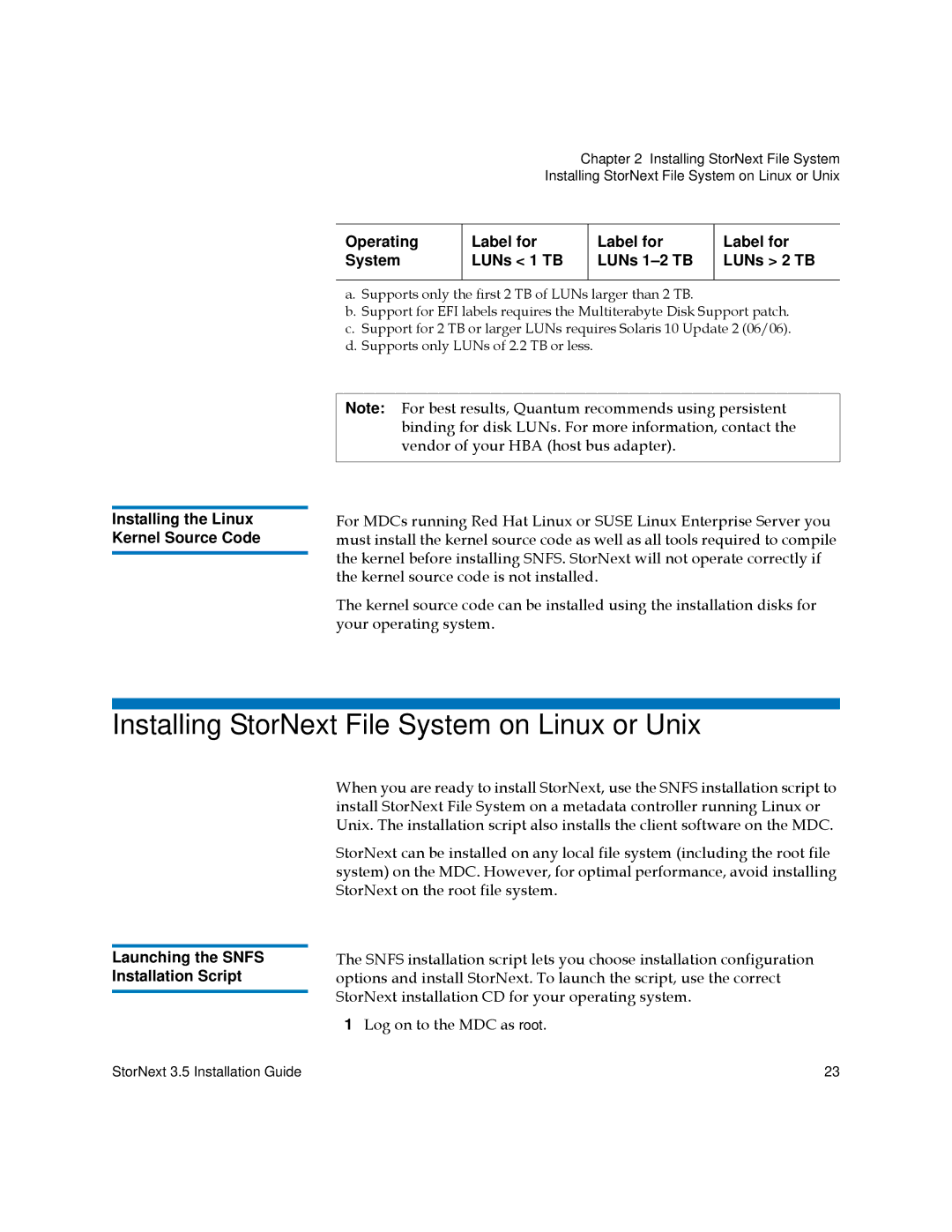 Quantum 3.5 manual Installing StorNext File System on Linux or Unix, Installing the Linux Kernel Source Code 