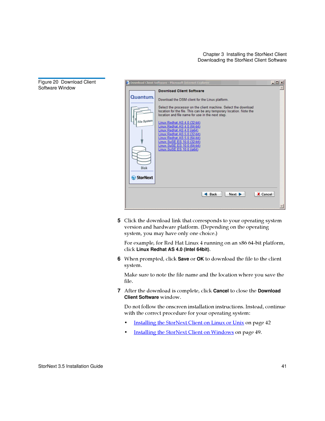 Quantum 3.5 manual Download Client Software Window 