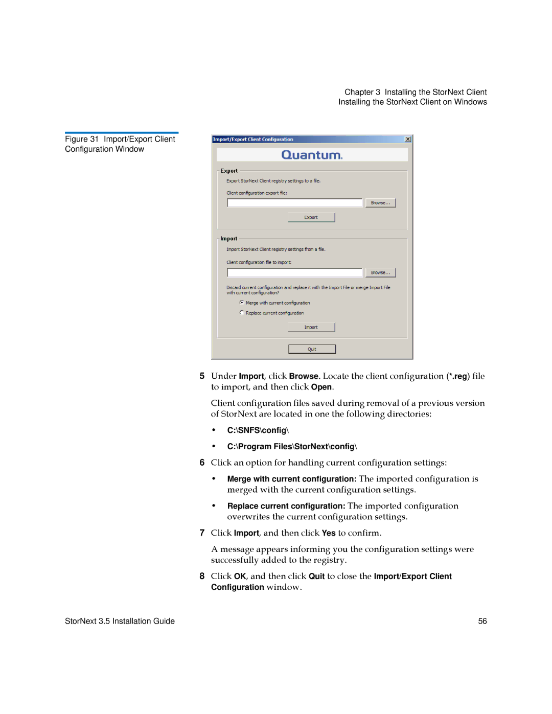 Quantum 3.5 manual Click an option for handling current configuration settings 