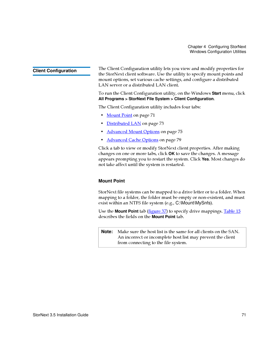 Quantum 3.5 manual Client Configuration, Mount Point 