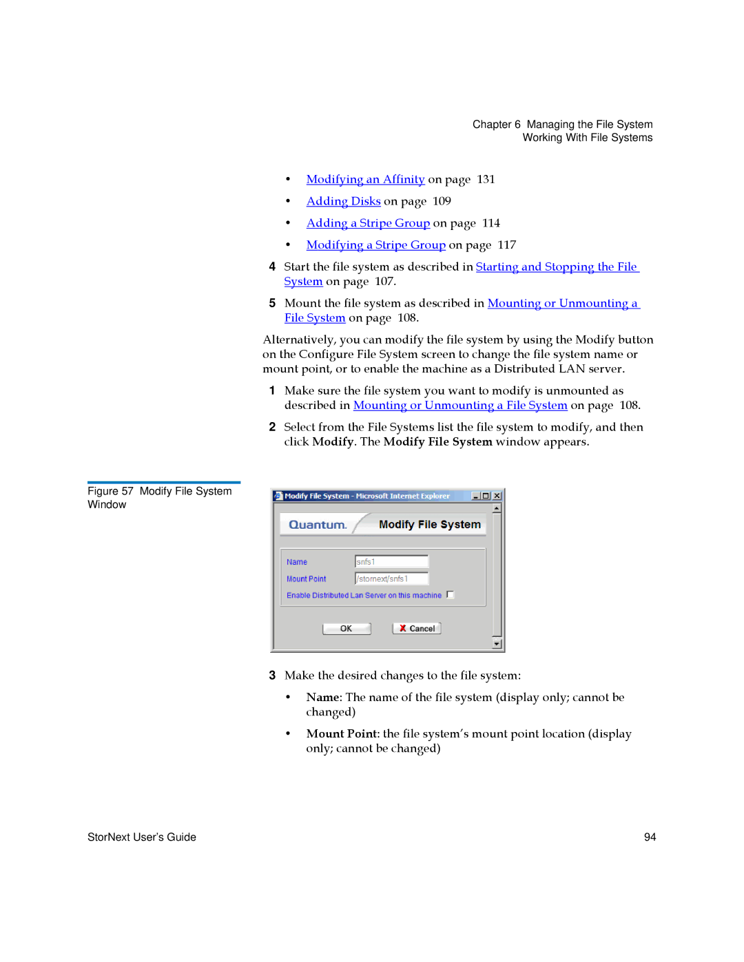 Quantum 3.5.1 manual Modify File System Window 
