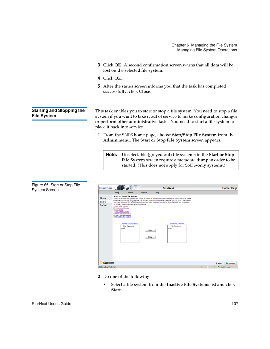 Quantum 3.5.1 manual Starting and Stopping the File System 