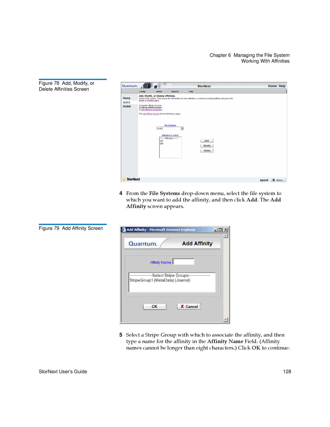 Quantum 3.5.1 manual Add, Modify, or Delete Affinities Screen 