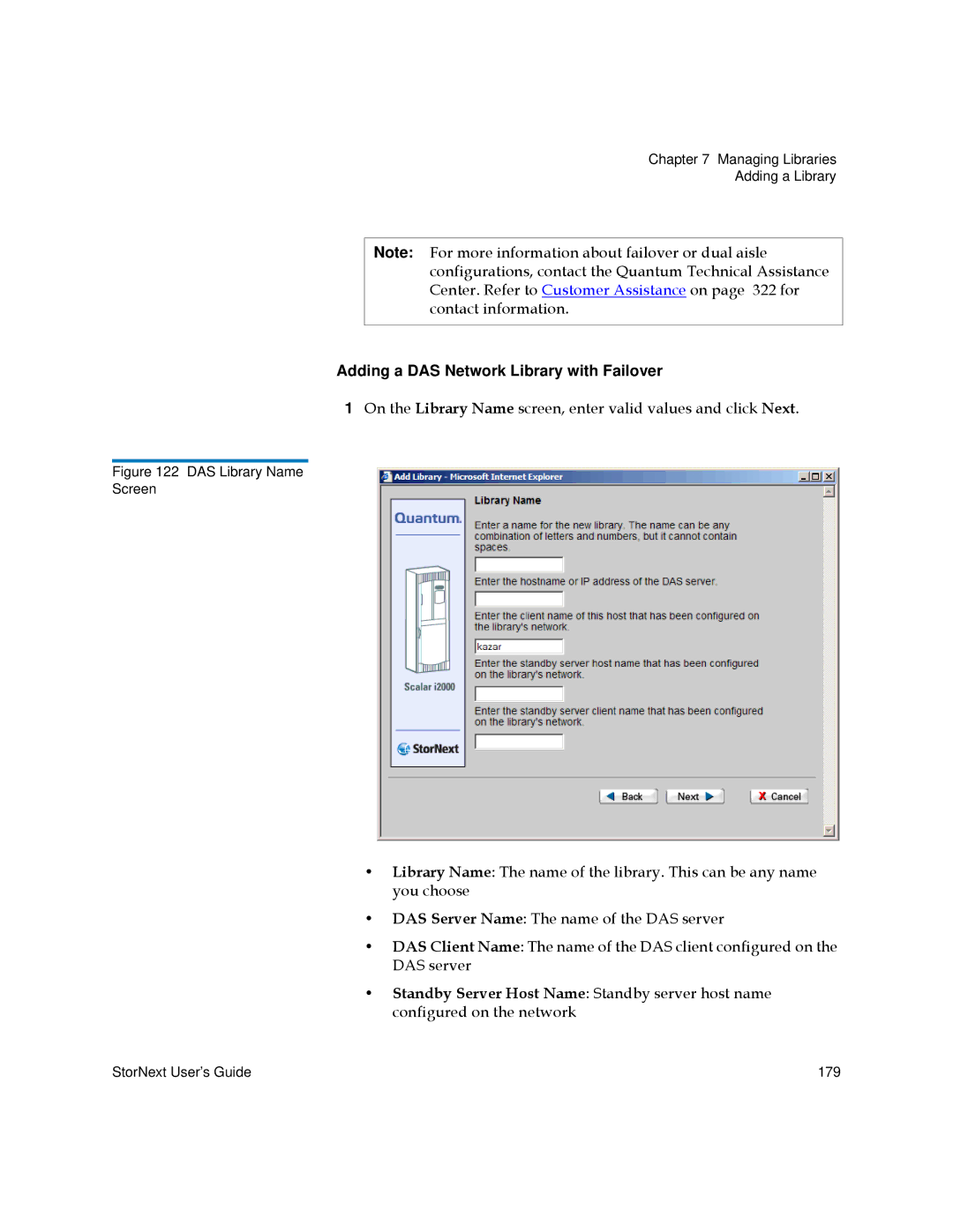 Quantum 3.5.1 manual Adding a DAS Network Library with Failover, DAS Library Name Screen 