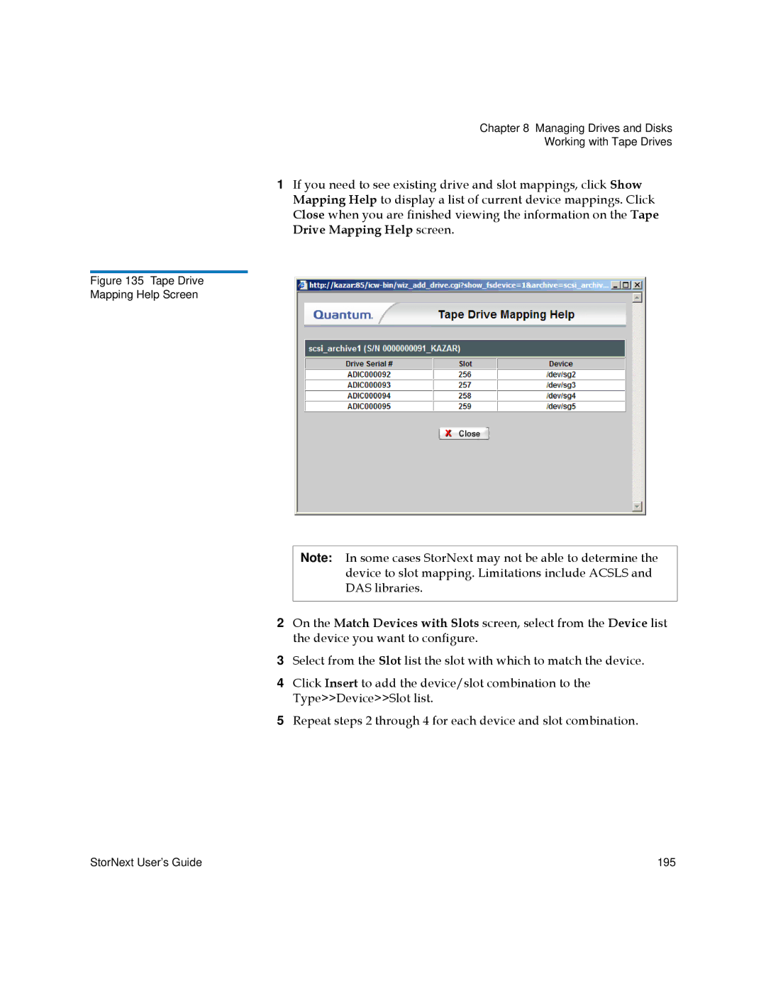 Quantum 3.5.1 manual Tape Drive Mapping Help Screen 