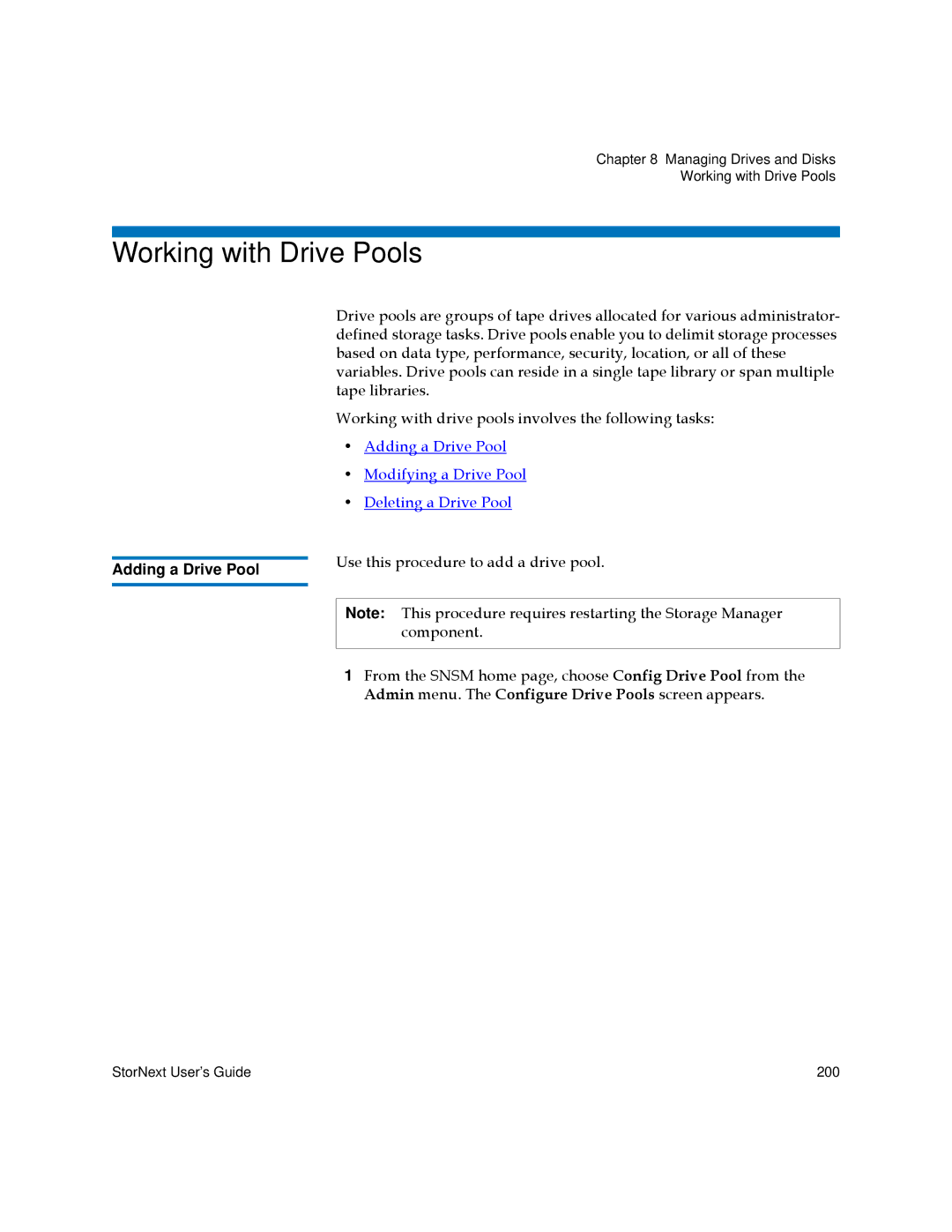 Quantum 3.5.1 manual Working with Drive Pools, Adding a Drive Pool 