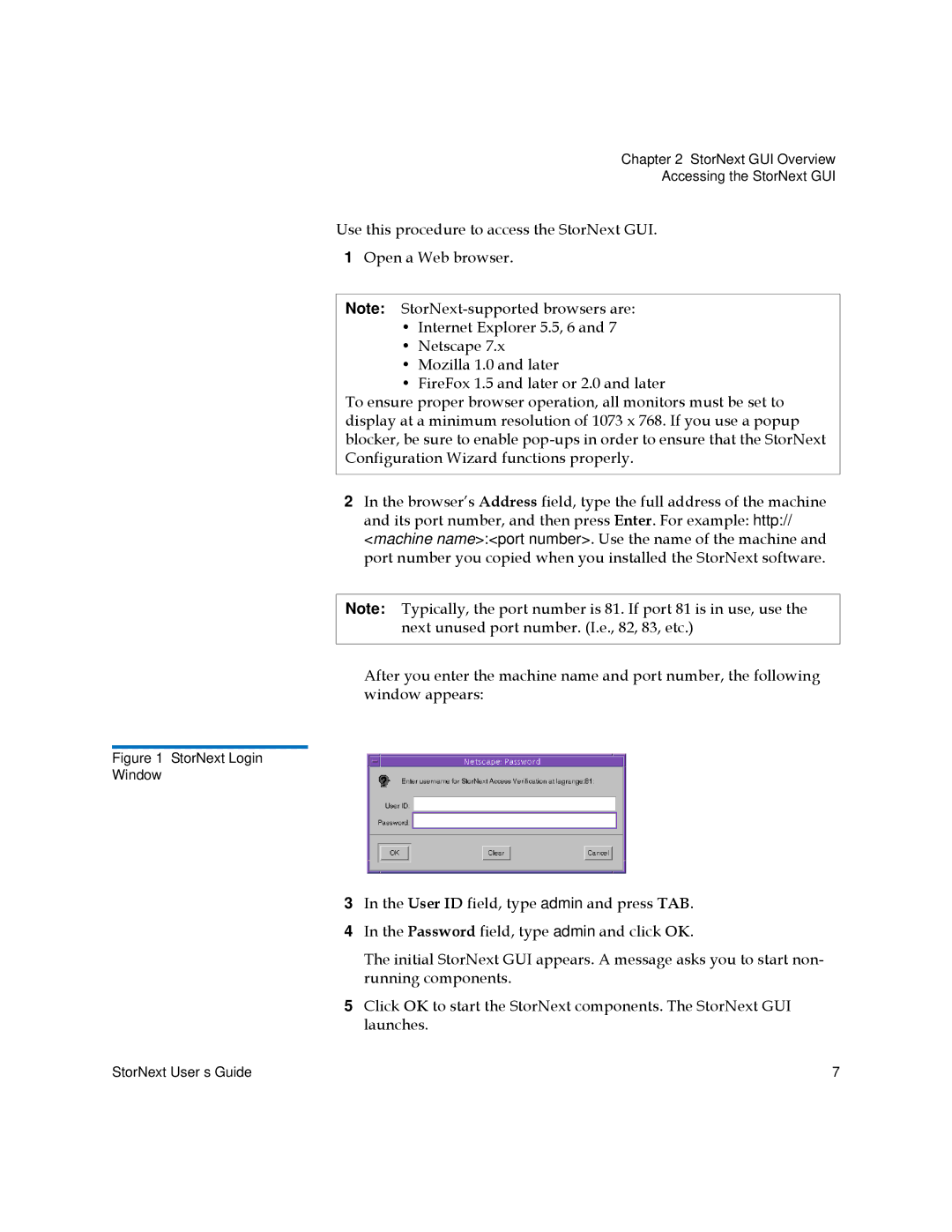 Quantum 3.5.1 manual StorNext Login Window 