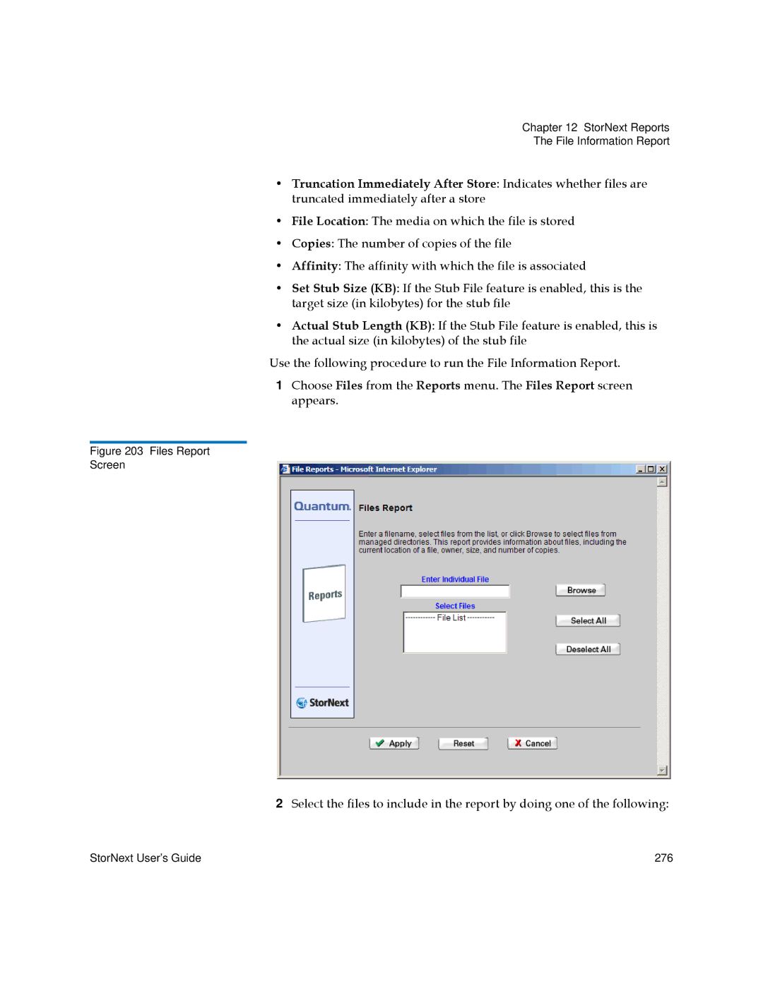 Quantum 3.5.1 manual Files Report Screen 