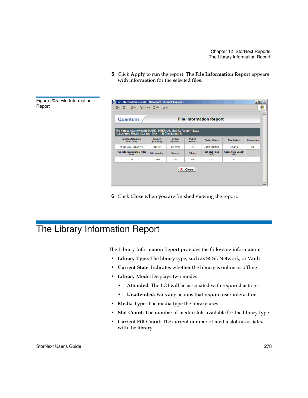 Quantum 3.5.1 manual Library Information Report 