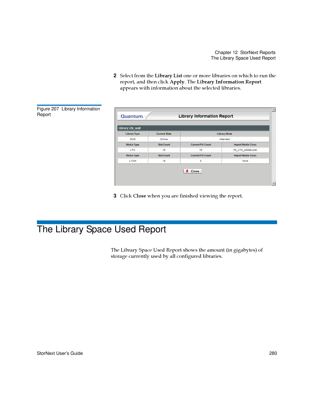 Quantum 3.5.1 manual Library Space Used Report 