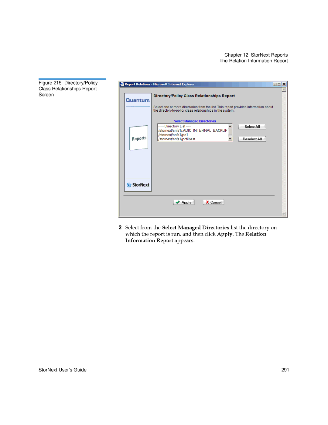 Quantum 3.5.1 manual Directory/Policy Class Relationships Report Screen 