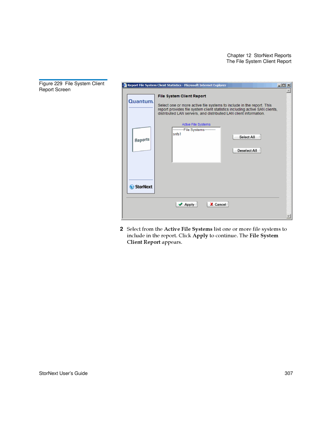 Quantum 3.5.1 manual File System Client Report Screen 