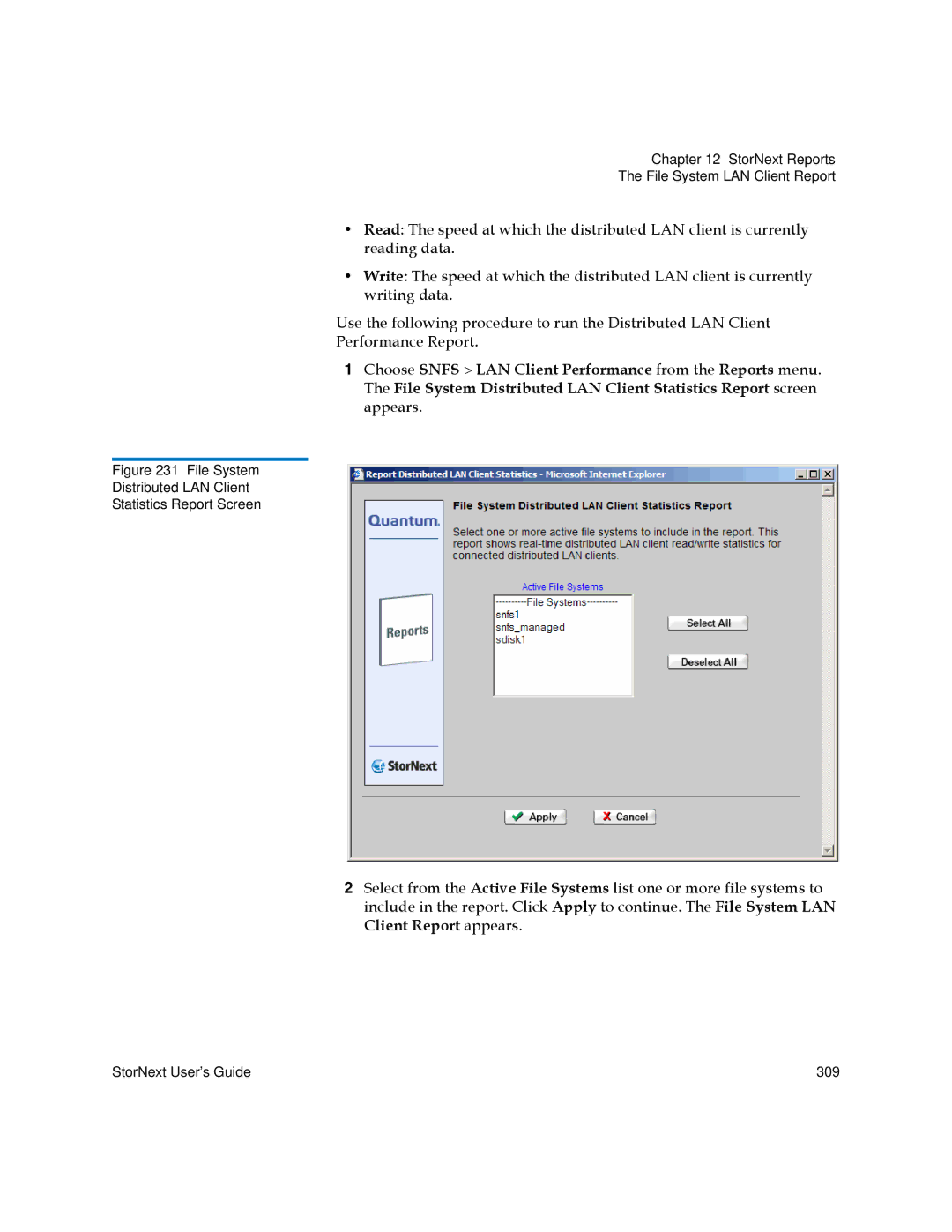 Quantum 3.5.1 manual File System Distributed LAN Client Statistics Report Screen 