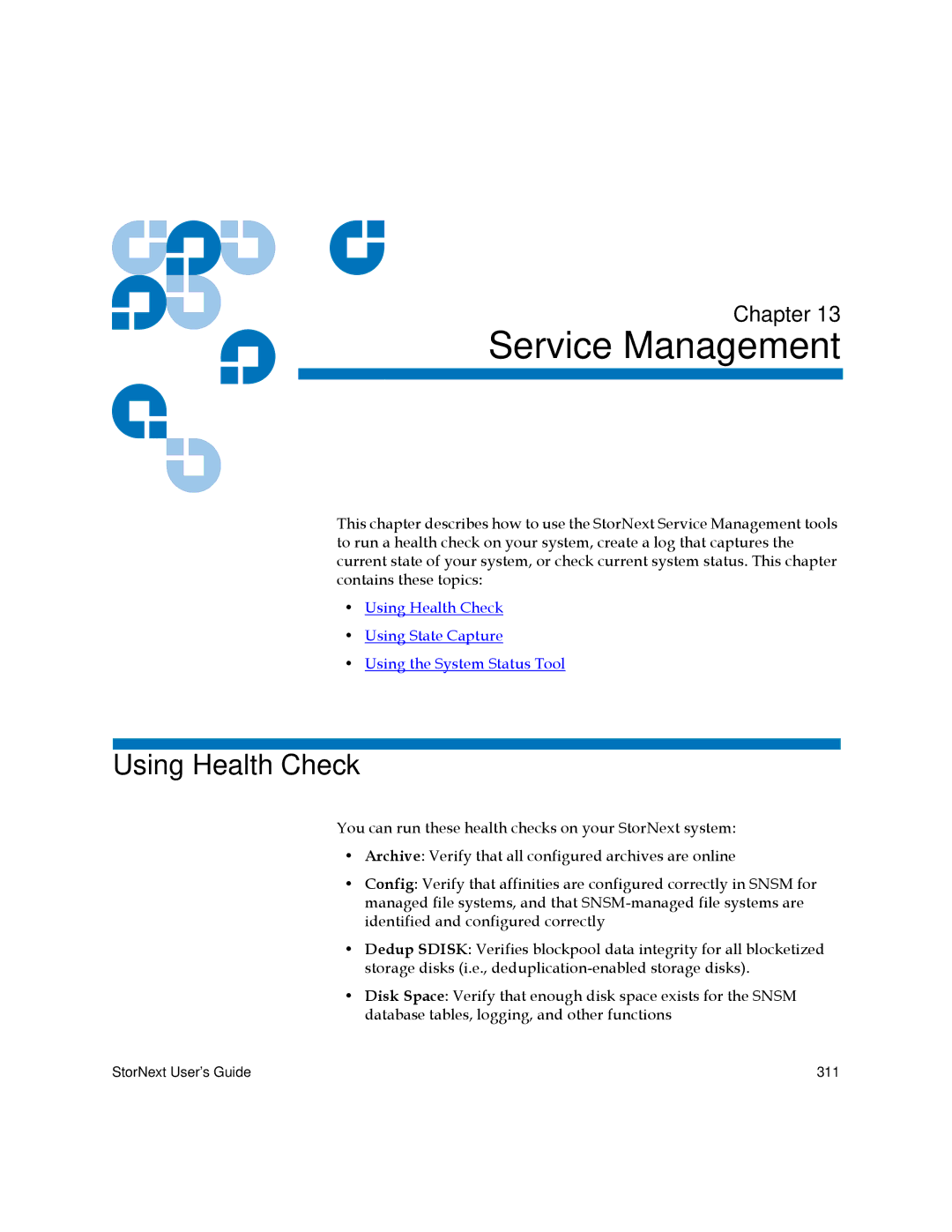 Quantum 3.5.1 manual Service Management, Using Health Check 