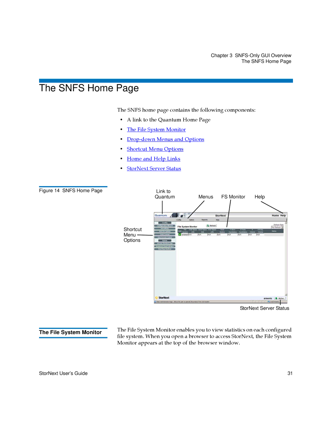 Quantum 3.5.1 manual Snfs Home, File System Monitor 