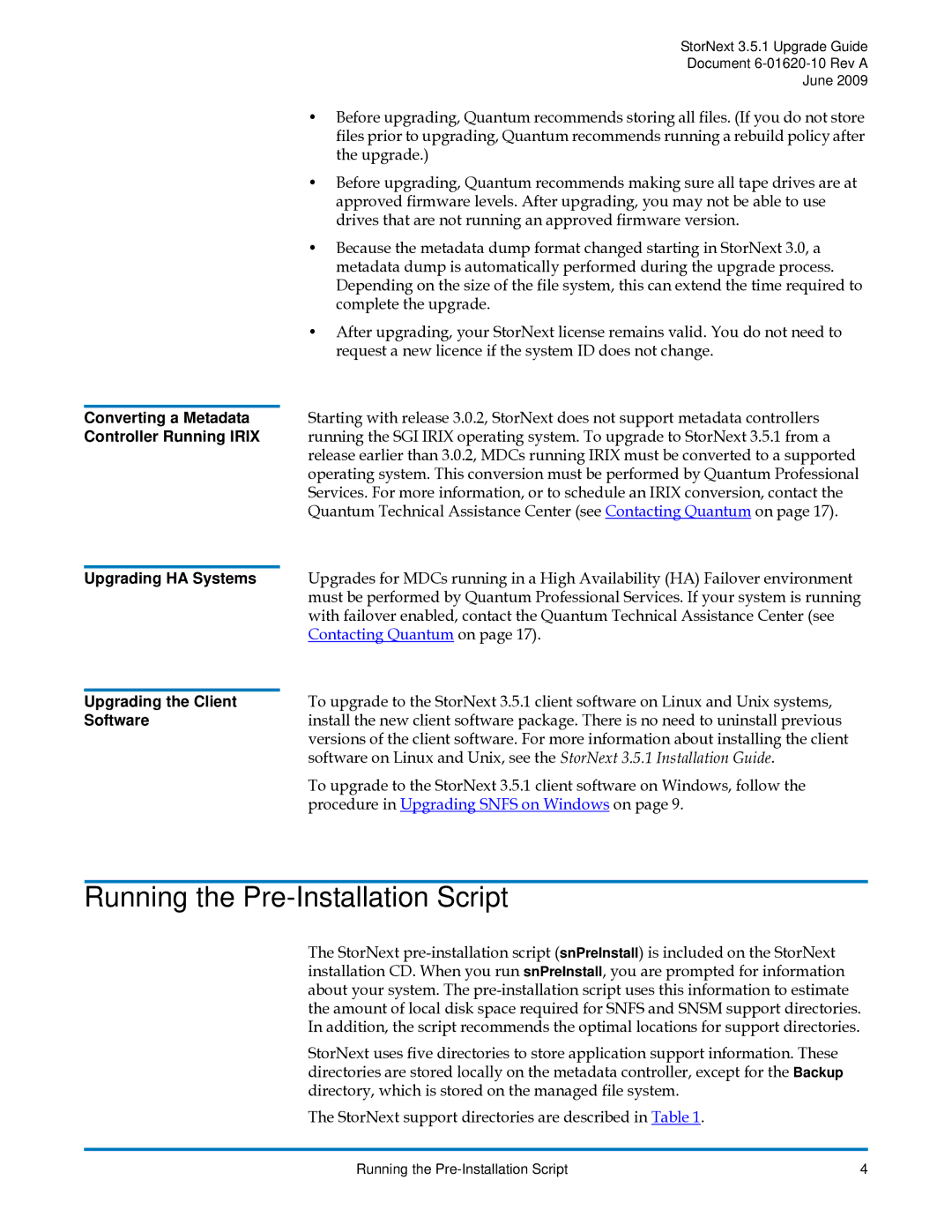 Quantum 3.5.1 manual Running the Pre-Installation Script 