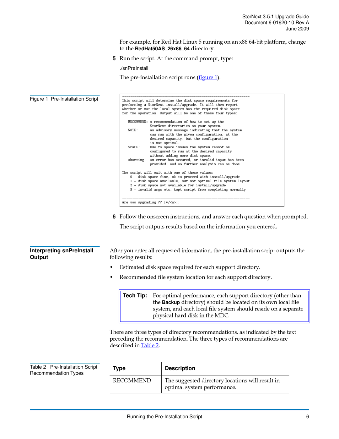 Quantum 3.5.1 manual Interpreting snPreInstall Output, Type Description 