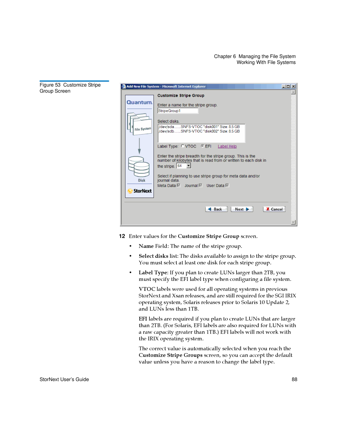 Quantum 3.5.2 manual Customize Stripe Group Screen 