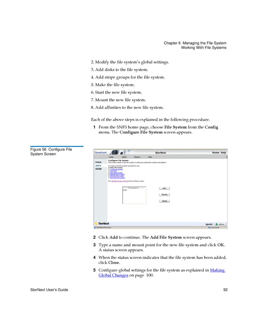 Quantum 3.5.2 manual Configure File System Screen 