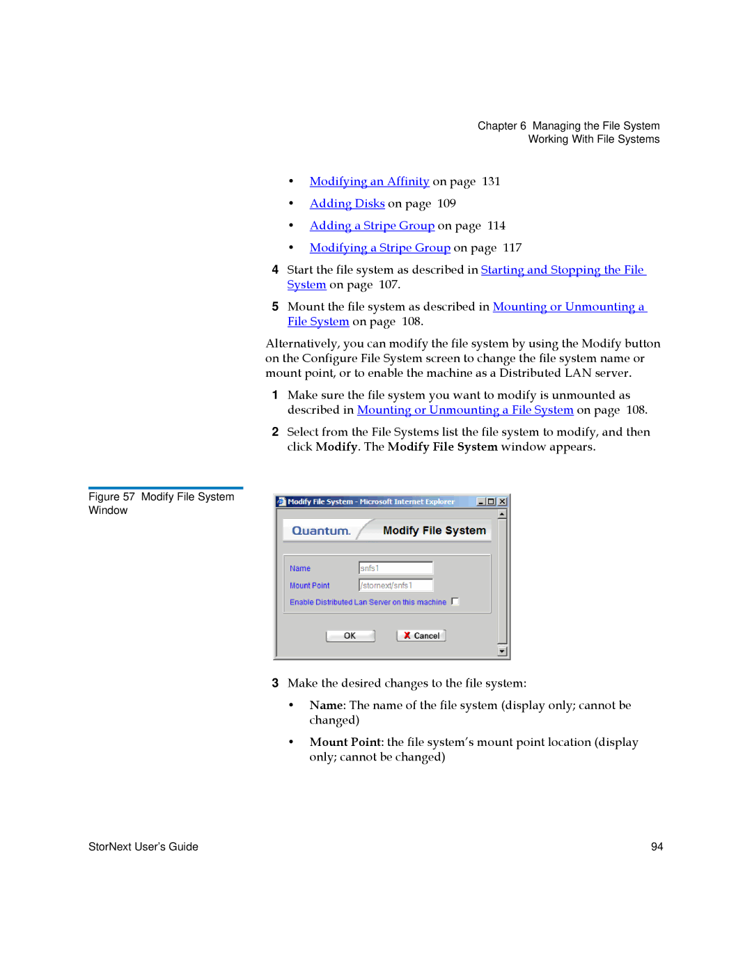 Quantum 3.5.2 manual Modify File System Window 