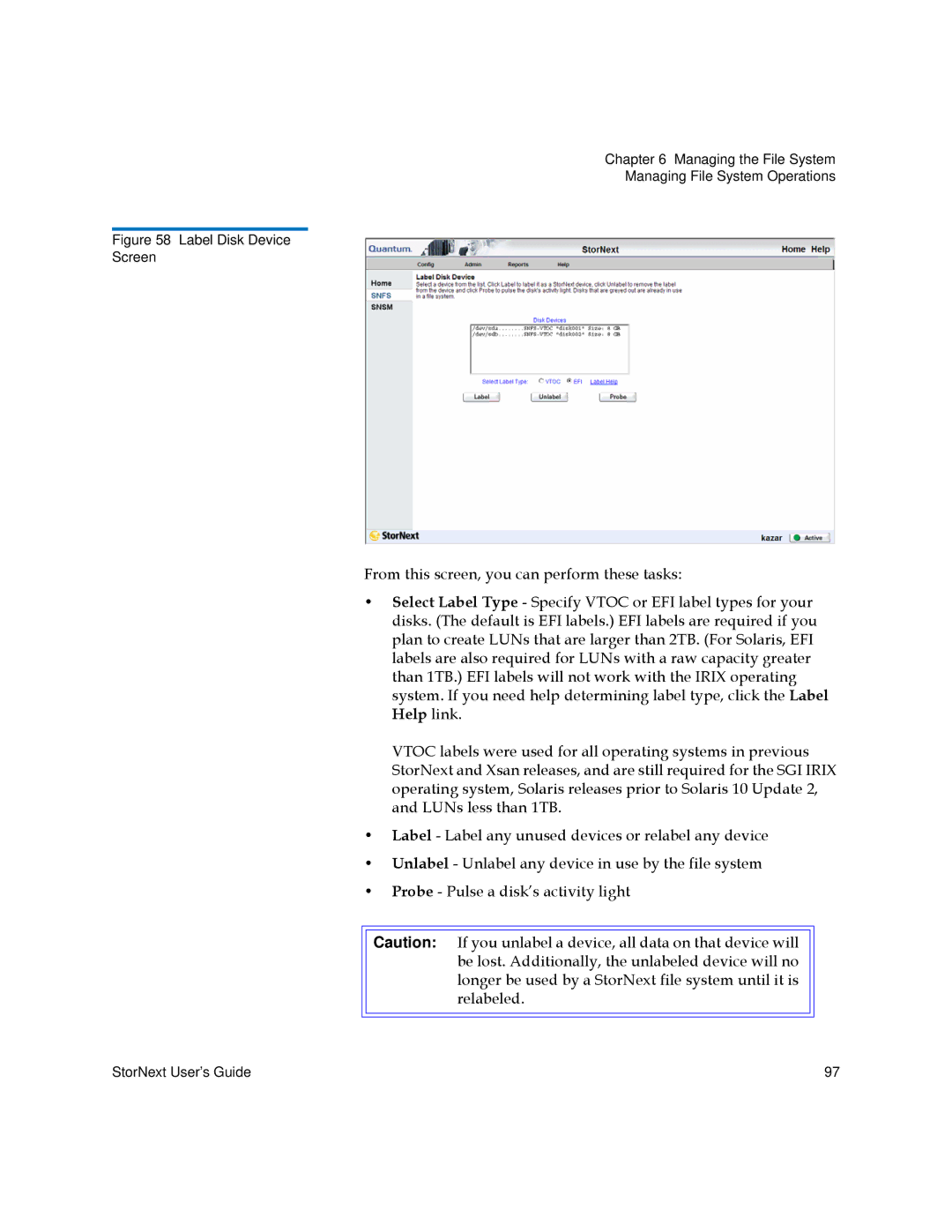 Quantum 3.5.2 manual Label Disk Device Screen 