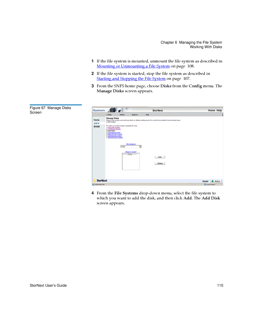 Quantum 3.5.2 manual Manage Disks Screen 