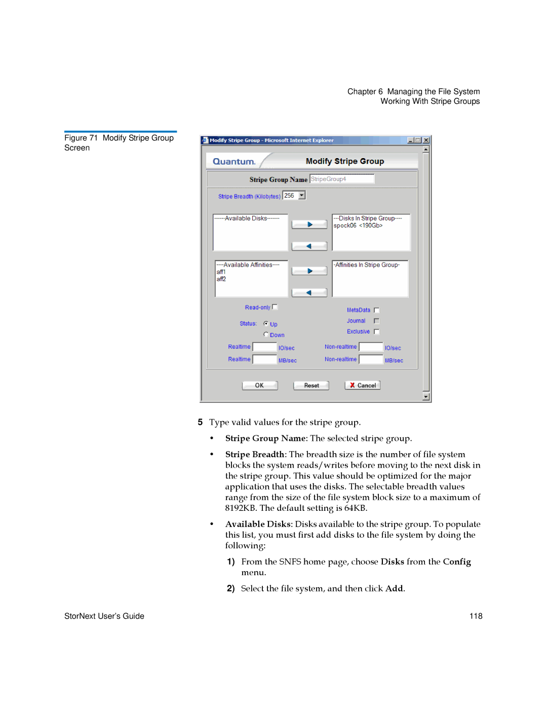 Quantum 3.5.2 manual Modify Stripe Group Screen 