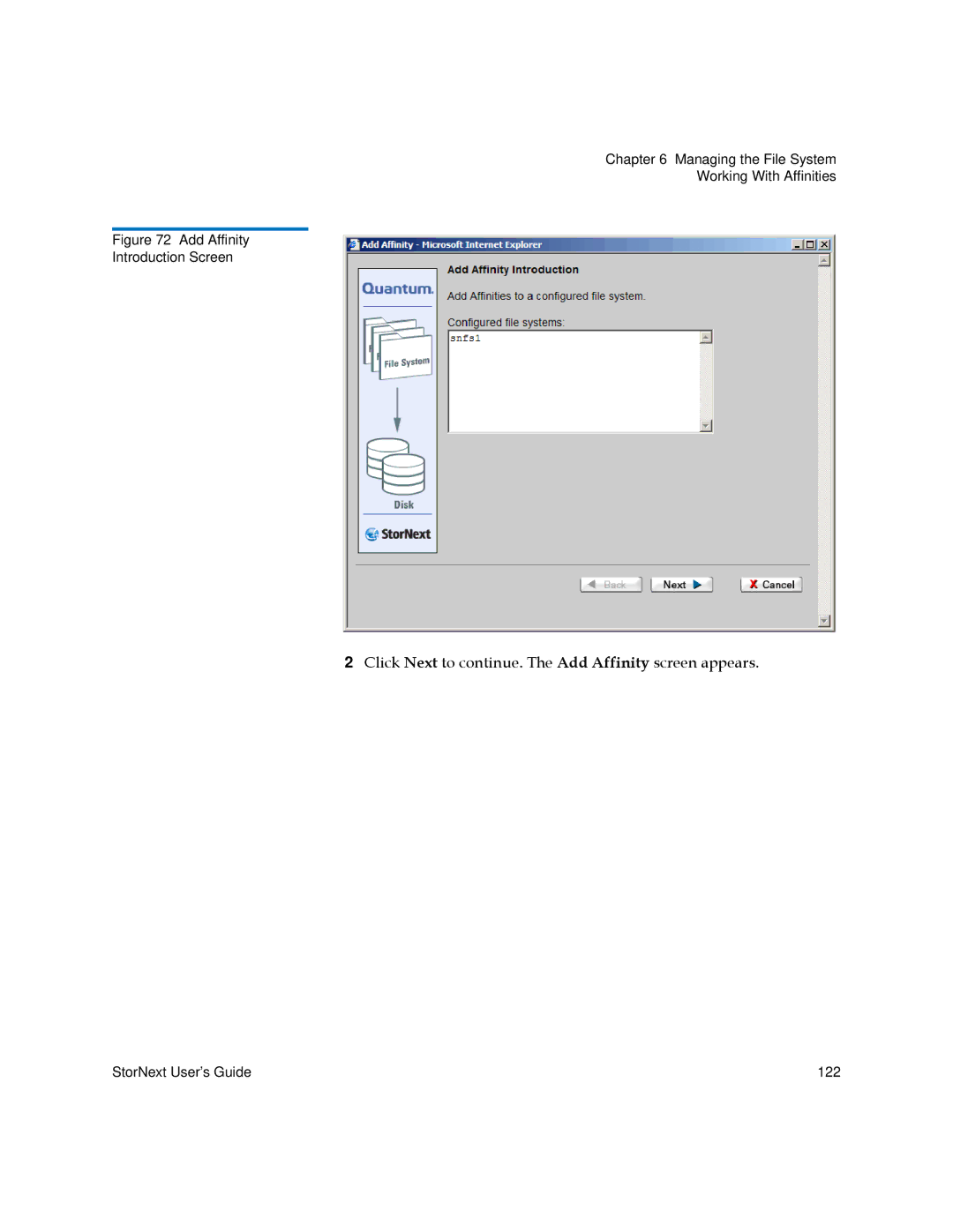 Quantum 3.5.2 manual Click Next to continue. The Add Affinity screen appears 