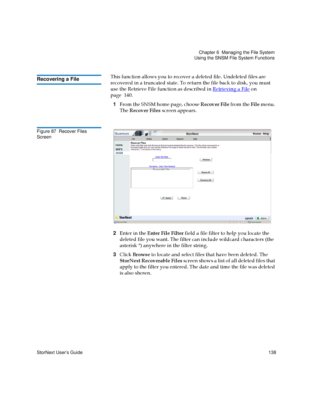 Quantum 3.5.2 manual Recovering a File 