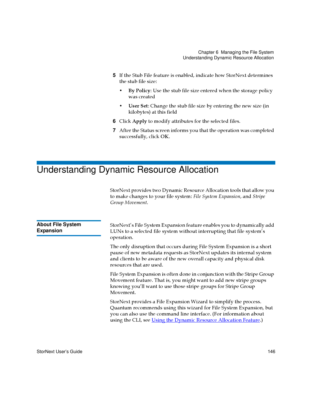 Quantum 3.5.2 manual Understanding Dynamic Resource Allocation, About File System Expansion 