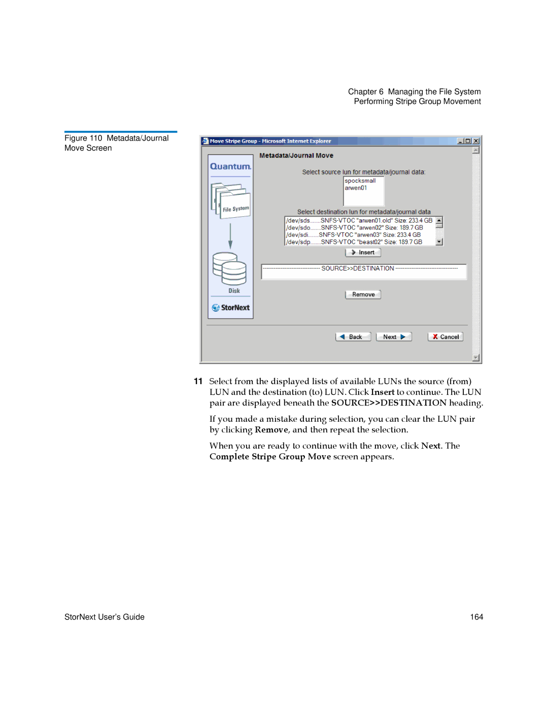 Quantum 3.5.2 manual Metadata/Journal Move Screen 