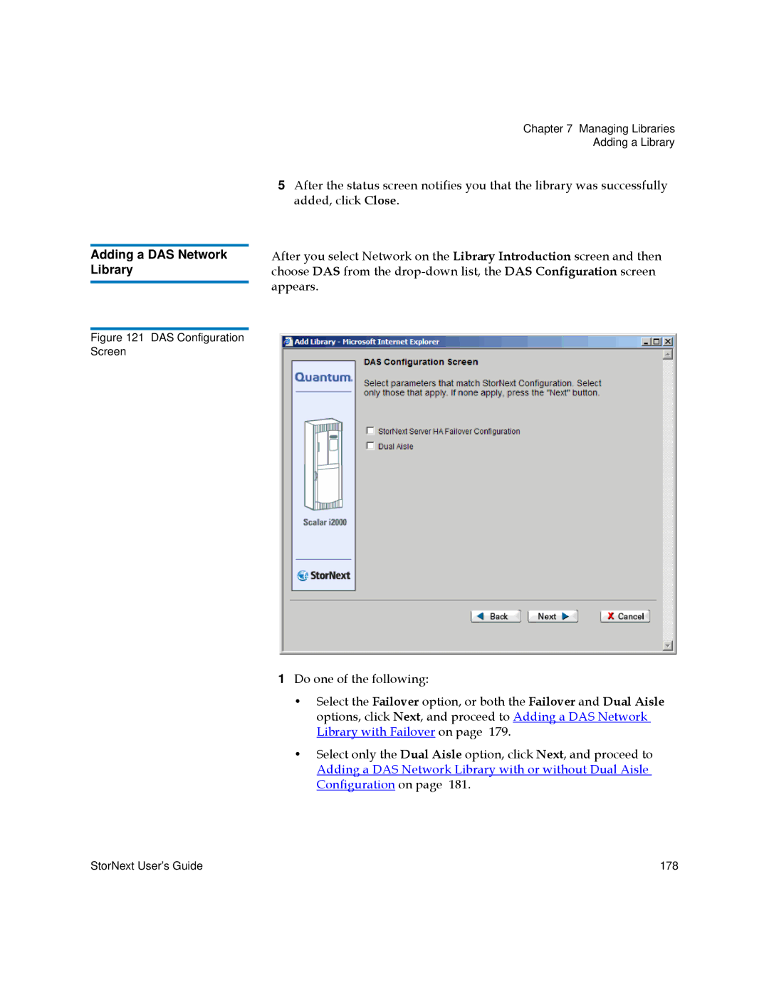 Quantum 3.5.2 manual Adding a DAS Network Library, DAS Configuration Screen Managing Libraries Adding a Library 