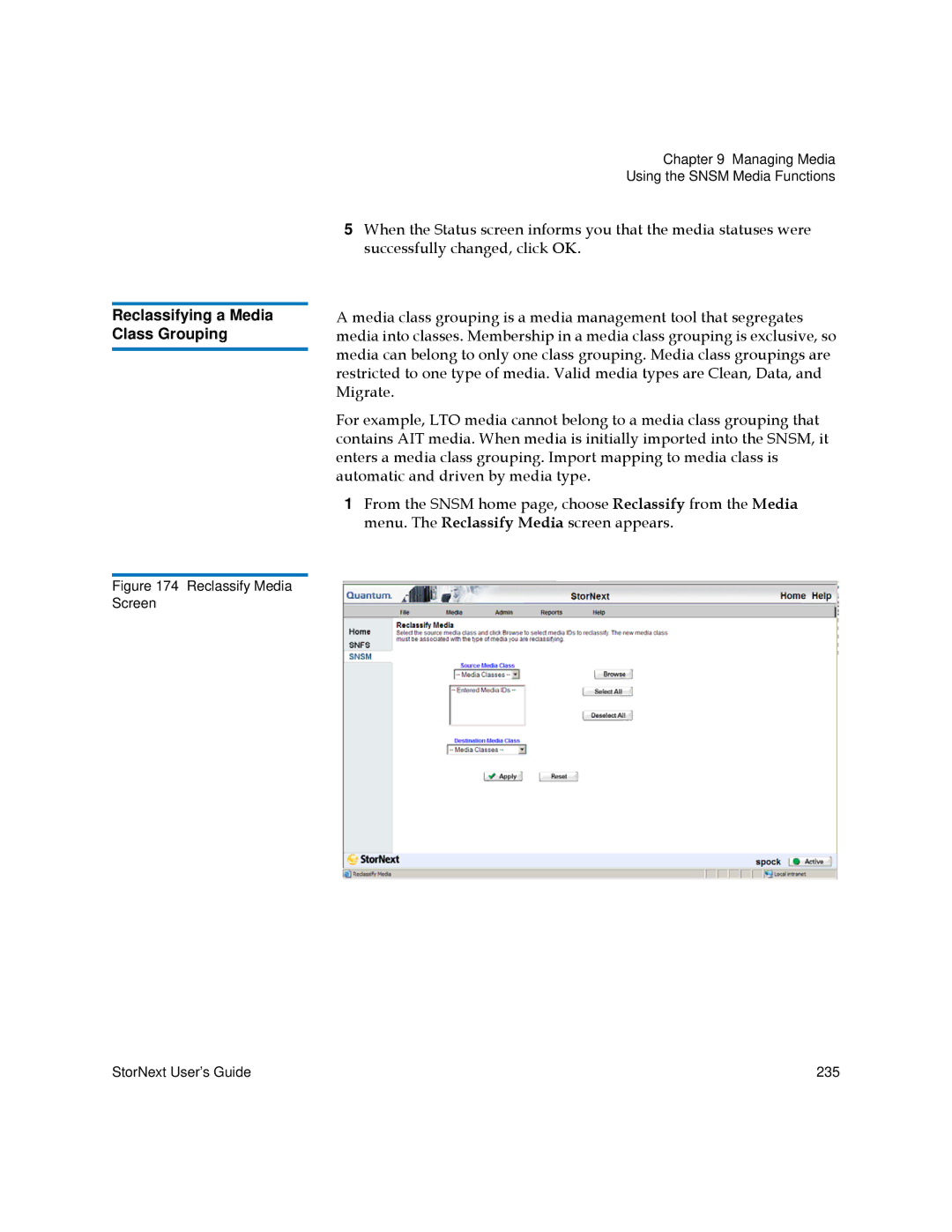 Quantum 3.5.2 manual Reclassifying a Media Class Grouping 