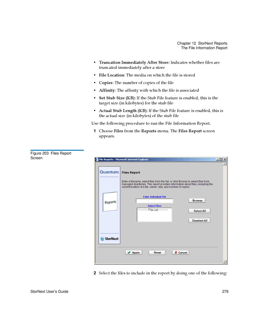 Quantum 3.5.2 manual Files Report Screen 