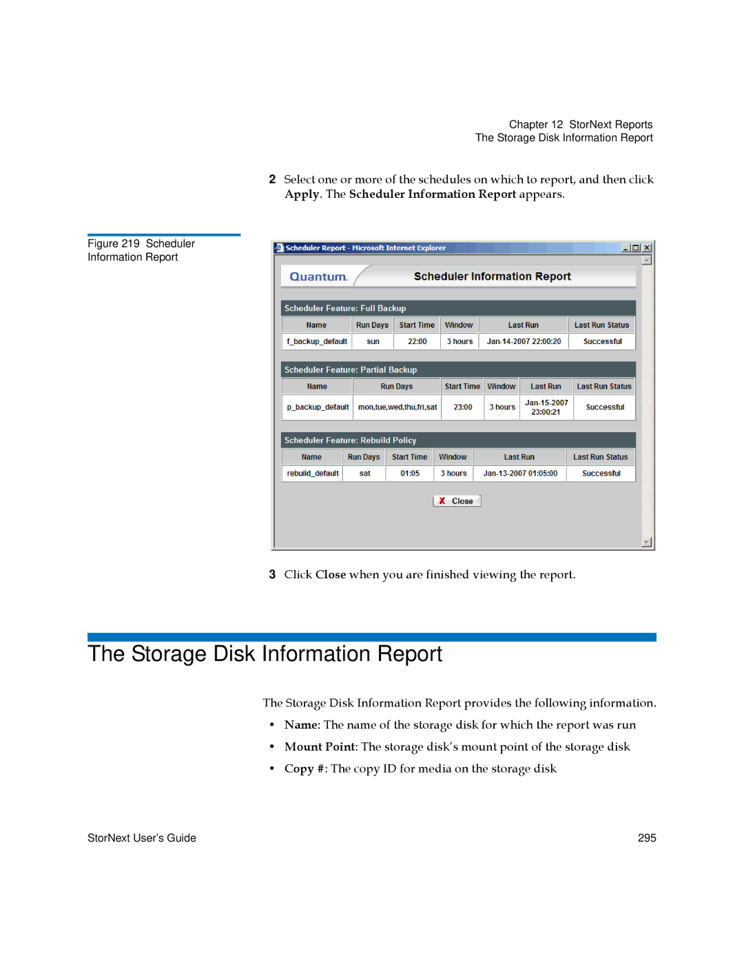 Quantum 3.5.2 manual Storage Disk Information Report 