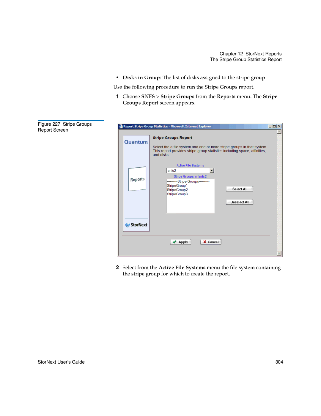 Quantum 3.5.2 manual Stripe Groups Report Screen 