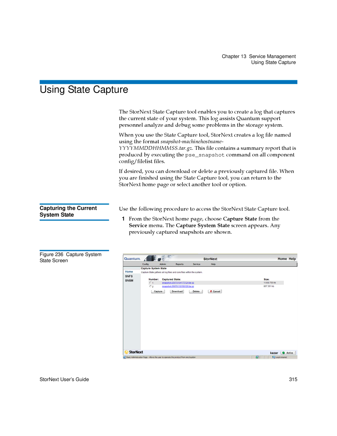 Quantum 3.5.2 manual Using State Capture, Capturing the Current System State 