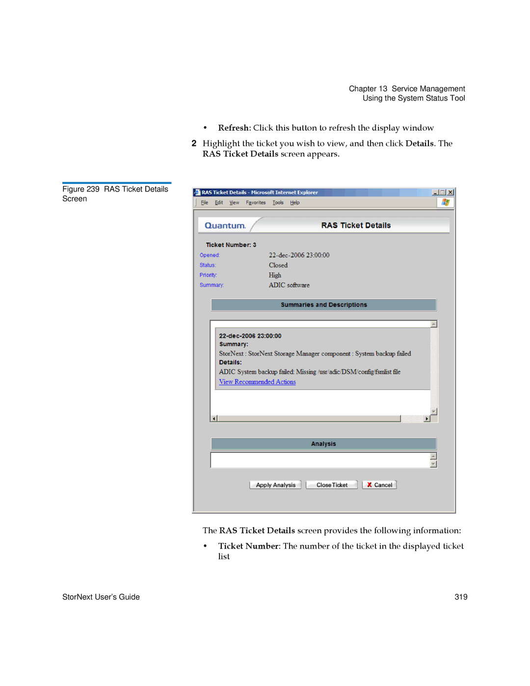 Quantum 3.5.2 manual RAS Ticket Details Screen 