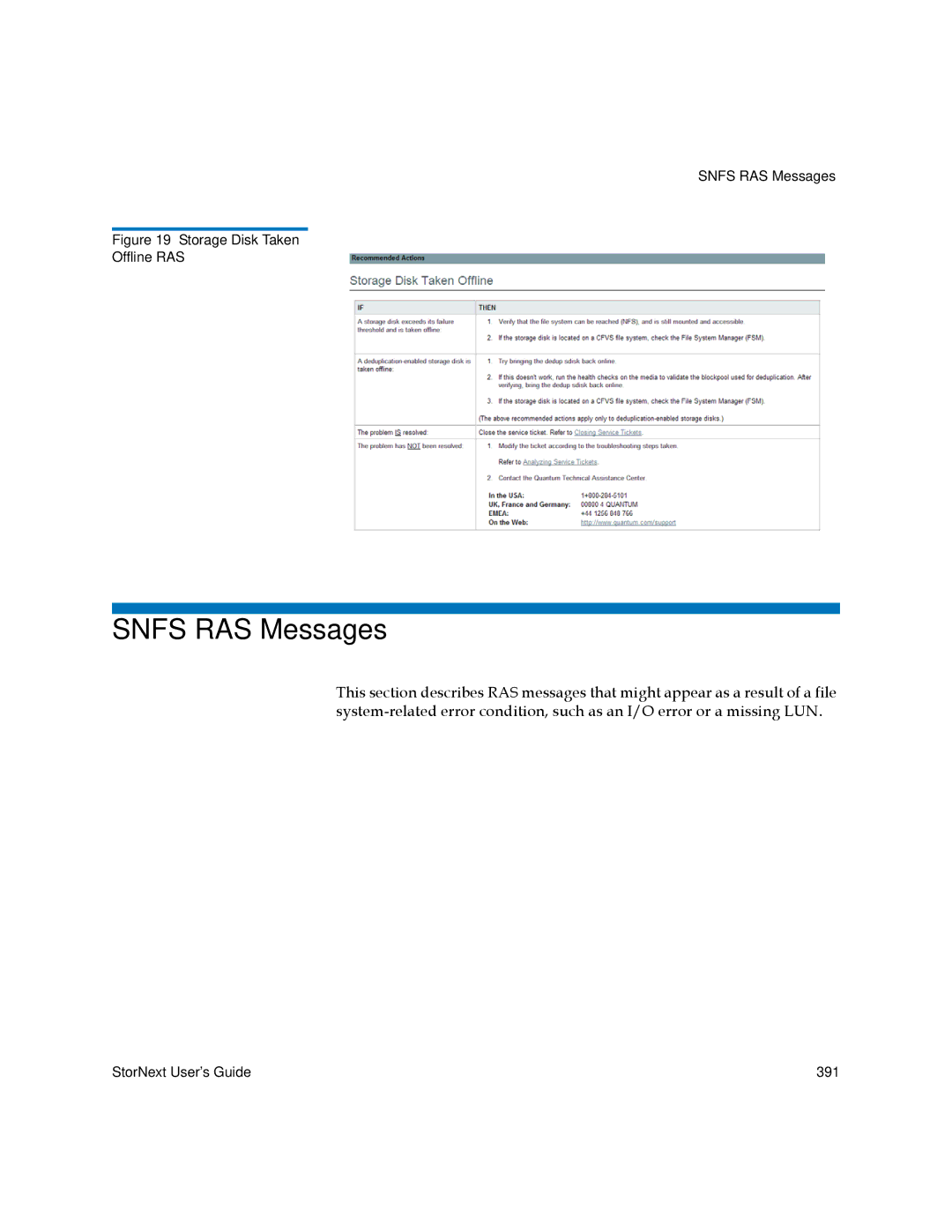 Quantum 3.5.2 manual Snfs RAS Messages, Storage Disk Taken Offline RAS 