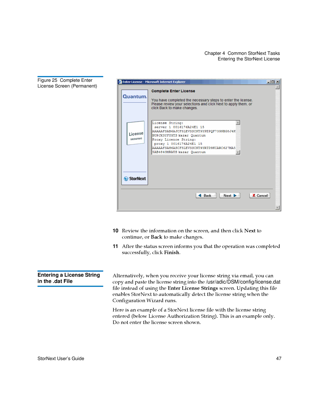 Quantum 3.5.2 manual Entering a License String in the .dat File, Complete Enter License Screen Permanent 