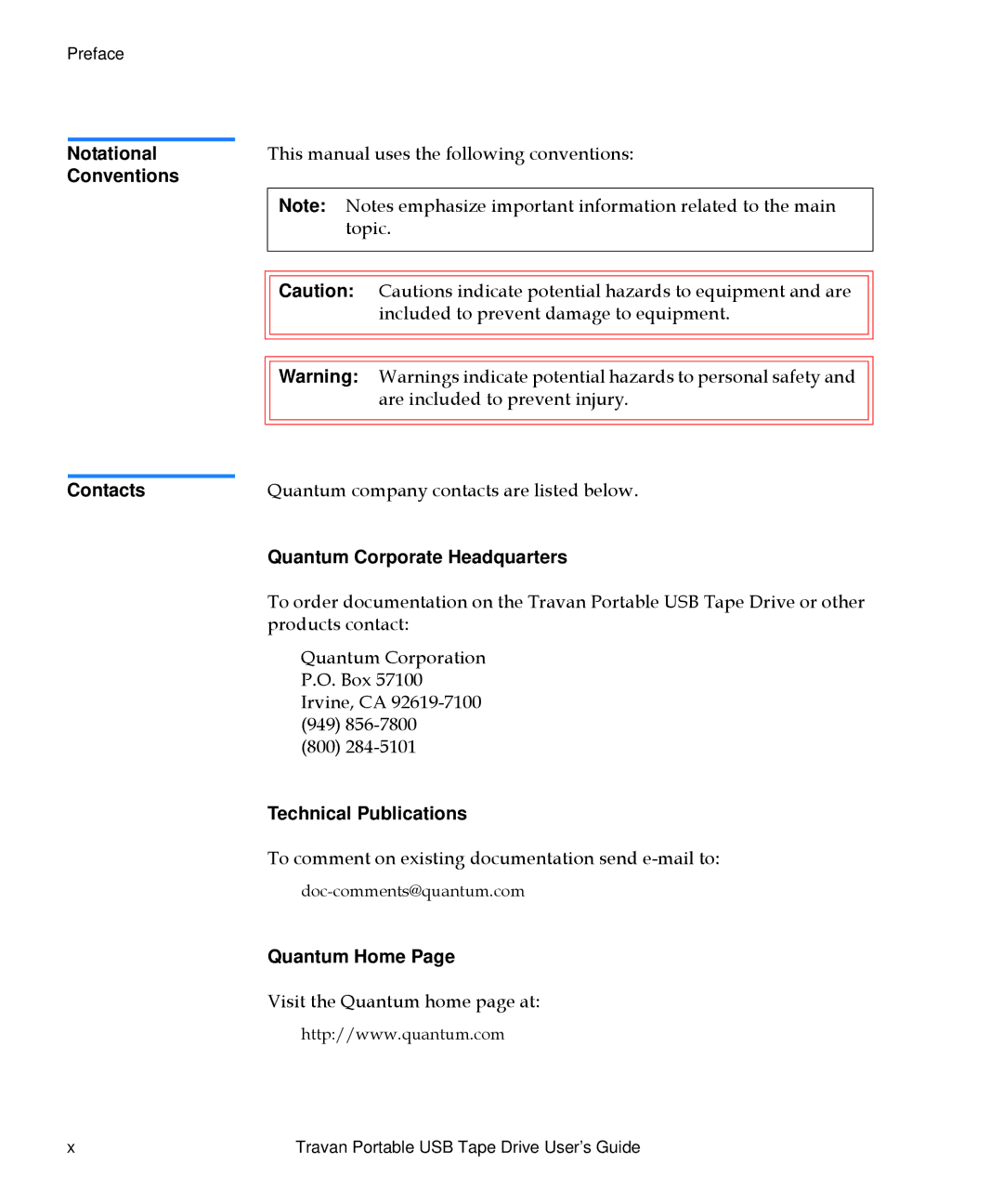 Quantum 50002767 manual Quantum company contacts are listed below 